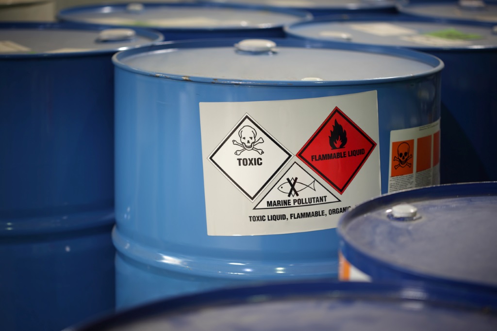 toxic and flammable chemicals in barrel